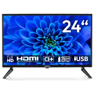 MEDION 59,9 cm (24 Zoll) Full HD Fernseher (perfekt für Camping Wohnmobil LKW Garten, 12V KFZ Car-Adapter, Triple Tuner Receiver, HDMI, USB, MD 824000)