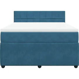 vidaXL Boxspringbett mit Matratze Blau 140x200 cm Samt