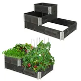 Baumarktplus Stufenbeet 3er Set Palettenrahmen Hochbeet 114x75x60 cm aus Holz schwarz Garten Balkon stapelbar