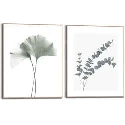 Reinders! Bild mit Rahmen »Eukalyptus blatt Pflanze«, Blätter, (2 St.), Ginko - Naturmotiv - Botanisch Reinders! grün