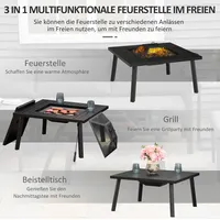 Outsunny Feuerschale Feuertisch mit Schürhaken Funkenschutz Feuerkorb Feuerstelle für Garten Camping BBQ Stahl Schwarz 81 x 81 x 53 cm