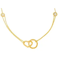 Stella-Jewellery Collier 585 Gold Collierkette Kreis Herz Anhänger Zirkonia (inkl. Etui), 585 Gelbgold 7 Plättchen goldfarben