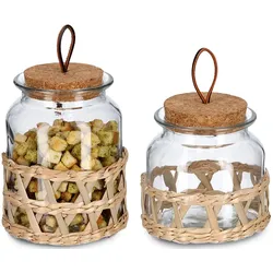 Vorratsglas ZELLER PRESENT "Boho", transparent, Glas, Kork, Naturfaser, Lebensmittelaufbewahrungsbehälter, Makramee-Optik