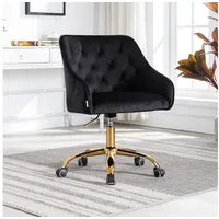 MODFU Stuhl Bürostuhl, Schminkstuhl, Stoff-Schreibtischstuhl, Samt (360° drehbar, höhenverstellbar), hübscher schicker Stuhl, goldener Bürostuhl schwarz