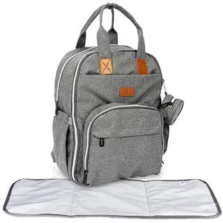 bloomborn Baby Wickeltasche Rucksack Wickelrucksack groß Grau mit Wickelunterlage und Kinderwagenhaken