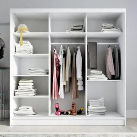 A&J MöbelLand Schwebetürenschrank SOLO 200 x 215 x 59,5 cm Weiß/Schwarz