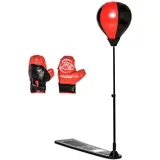 HOMCOM Boxset Boxstand für Kinder Punchingball Set höhenverstellbar 87,5-129,5 cm Standboxsack mit Boxhandschuhe Pumpe für Kinder 5-8 Jahre Metall Kunstleder Schwarz+Rot