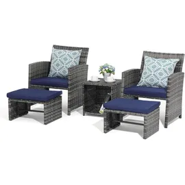 Goplus Rattan Balkonmöbel-Set mit Gartensessel, Hocker & Beistelltisch