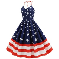 VALICLUD Damen Half Amerikanische Flagge Kleid Sterne Streifen Patriotische Kleid für Frauen Rockabilly 1950Er Jahre Halfter Kleid (Größe XXL) - XXL