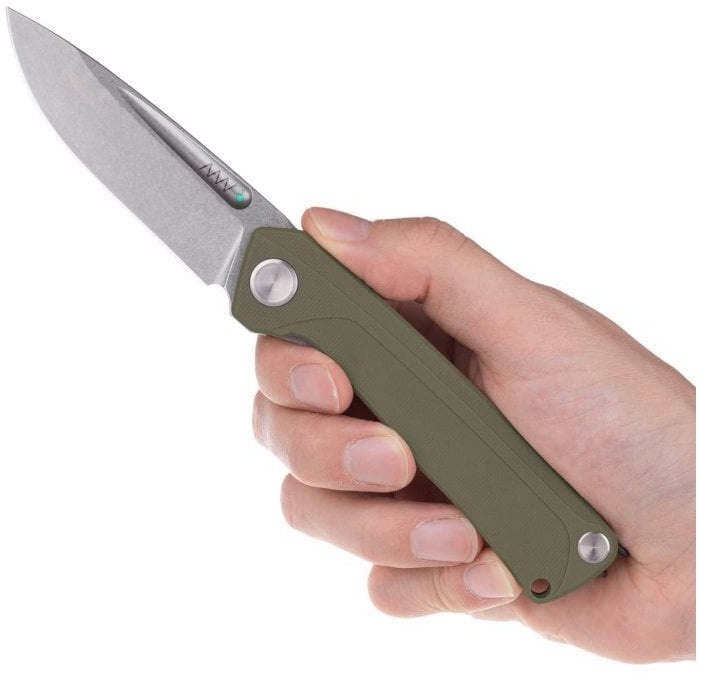 ANV Knives ANVZ200-009 Z200 Sleipner Variant: Stonewash Plain Edge Liner Lock G10 Olive