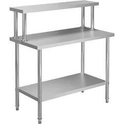 DELUKE® Edelstahl Arbeitstisch mit Aufsatzboard SASO 120x60x120cm, Gastro-Arbeitstisch mit Ablage Arbeitsfläche Küchen-Arbeitstisch