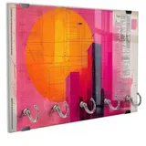 DEQORI Schlüsselbrett 'Der Cyber Sunset', (1 St), Schlüsselhalter Schlüssel Haken Schlüsselboard modern Schlüsselleiste lila