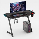 eXcape Gaming Tisch Z10 mit LED Beleuchtung 100cm (+16cm Extensions) - Beine in Z-Form, Carbon-Optik, Schreibtisch Gaming-Gamingtisch, Getränkehalter, Kopfhörerhalter - PC Tisch, Gamer Desk