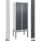 C+P Z-Spind Classic PLUS, Gestell, 4 Abteile, HxBxT 212x80x50cm, Zylinderschloss, Hellgrau/Anthrazit von PROREGAL