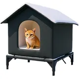 Winter Katzenhaus Für Draußen – Wasserdichter Unterschlupf Für Haustiere | Verdickter Isolierter Wasserdichter Katzenunterschlupf Für Den Winter | Faltbares Erhöhtes Katzenhaus Für Garten (L)