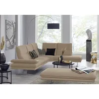 Ecksofa W.SCHILLIG "broadway, Designsofa, mit tollem Sitzkomfort, L-Form", braun (stone z59), B:284cm H:94cm T:224cm, Longlife Xtra-Leder Z59: Glattleder mit modischer Prägung. Hautstärke 0, 9 - 1, 1 mm, Sofas, Sitztiefenverstellung, Kopfteil- & Seitenteilverstellung, Breite 284cm