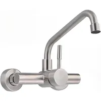 Wasserhahn Küche Wandmontage mit 2 Strahlarten, Küchenarmatur Wand Mischbatterie mit 360° Drehbar Auslauf Wandarmatur Küche Armatur aus Edelstahl (Matt)