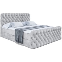 ALTDECOR Boxspringbett mit Kopfteil, Bettkasten und Fußteil, Polsterbett BOXI8-Z - Hart (H4) Matratze - 160x200 - Hellgrau Samt