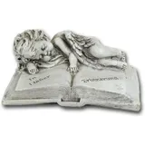 Bambelaa! Grabschmuck Deko Trauerartikel Grab-Engel auf Buch 14 x 11 x 6 cm Grau