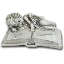 Bambelaa! Grabschmuck Deko Trauerartikel Grab-Engel auf Buch 14 x 11 x 6 cm Grau