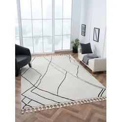 Hochflor-Teppich "Moroccan Drawline Lagerräumung", schwarz-weiß (weiß, schwarz), B:200cm H:24mm L:290cm, Polypropylen (PP), Polyester, MYFLAIR MÖBEL & ACCESSOIRES, Teppiche, modern, marokkanisches Design, flauschig weich durch Hochflor