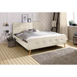Polsterbett HOME AFFAIRE "Amrum", beige (creme), B:175cm L:219cm, Betten, mit aufwendiger Knopfleiste am gepolstertem Kopf-und Fußteil