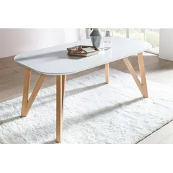 Esstisch SALESFEVER, weiß (weiß, natur, weiß), B:140cm H:76cm T:90cm, Tische, Haarnadelbeine aus massiver Eiche