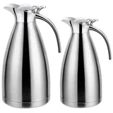Cheffinger 2er Set Thermoskanne 1L + 1,5L Isolierkanne Teekanne Thermosflasche Kaffeekanne Silber