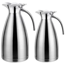 Cheffinger 2er Set Thermoskanne 1L + 1,5L Isolierkanne Teekanne Thermosflasche Kaffeekanne Silber