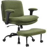 IWMH Bürostuhl mit Fußstütze, Ergonomisch Drehstuhl mit klappbare Armlehnen, Höhenverstellbar ADHS Kniestuhl, Teddystoff - Grün - Grün