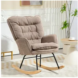Homcom Schaukelstuhl Schwingsessel Armlehnsessel, mit Chenilleoptik Schaukelsessel Bis 120 Kg Belastbarkeit für Schlafzimmer, Wohnzimmer, Braun
