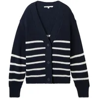 Tom Tailor DENIM Damen Strick Cardigan mit V-Ausschnitt, blau, Streifenmuster, Gr. XXL