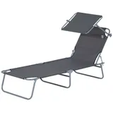 Sonnenliege Gartenliege Wellnessliege Strandliege klappbar mit Sonnenschutz (Grau)