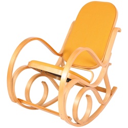 Schaukelstuhl Gallarate, Schwingsessel Fernsehsessel, Massiv-Holz ~ Eiche-Optik, Stoff/Textil gelb