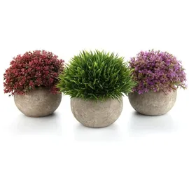 luxuskollektion Kunstpflanze Sukkulenten Topf Deko Wohnung Blüte Rot Lila Grün 3er set