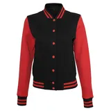 Build Your Brand Ladies Sweat College Jacket, XS, Black Red - XS