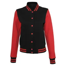 Build Your Brand Ladies Sweat College Jacket, XS, Black Red - XS