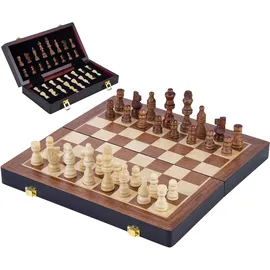 Engelhart Engelhart- Hochwertiges Massivholz - Schachspiel aus Eschenholz - 32 Stück aus geschnitztem und lackiertem Holz - Abschließbarer Koffer - (38,5 cm)