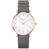 Rosefield Damenuhr The West Village Roségold 33 mm Rundes Gehäuse mit Weißem Zifferblatt und Grauem Band - WEGR-W75