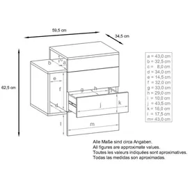 Vladon Nachtschrank Queens 60 x 63 x 36 cm Weiß