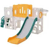 OKWISH Rutsche Spielrutsche Kletterspielzeug, (mit einer Rutsche, zwei Plattformen, zwei Bodenschrankfächern, mit Basketballkorb und Kletterleiter) grün