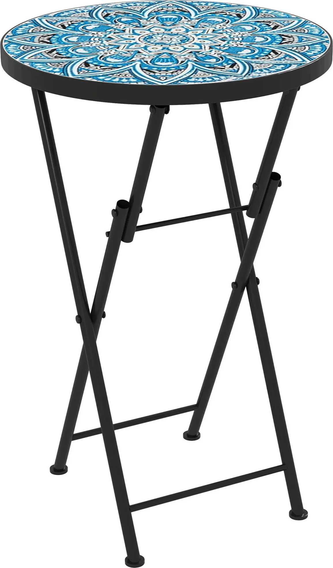 Outsunny Beistelltisch klappbar Gartentisch mit Mosaik-Design, Ø35,5 x 55 cm Rund wetterfest Balkontisch aus Metall, Campingtisch Klapptisch Kaffeetisch für Wohnzimmer Büro Outdoor Indoor, Blau   Aosom
