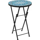 Outsunny Beistelltisch klappbar Gartentisch mit Mosaik-Design, Ø35,5 x 55 cm Rund wetterfest Balkontisch aus Metall, Campingtisch Klapptisch Kaffeetisch für Wohnzimmer Büro Outdoor Indoor, Blau   Aosom