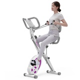 leikefitness Fahrradtrainer, Klappbar Heimtrainer Fitnessfahrrad, Multifunktionale Ergometer Fitnessgerät Sportgerät Zuhause mit 12-Stufiger Widerstand, Pulsmesser, Zugbänder, für Cardio (lila)
