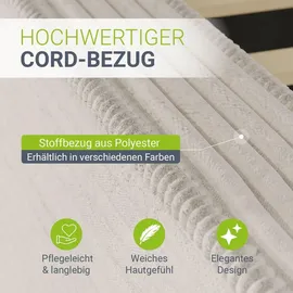 Juskys Polsterbett Salerno 140 x 200 cm Cord Creme, modernes Design & pflegeleicht