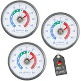 Lantelme 3 Stück Kühlschrankthermometer Set Selbstklebend Temperatur + - 50°C | Thermometer in Grau auch für Gefrierschrank Eisfach Kühltheke Kühlzelle Kühlfach Kühlschrank | Bimetall Analog (Grau)