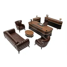 aea Luxus Büromöbel Arbeitstisch Hochwertig Kommode Sitzgruppe 7tlg. Homeofficeset - Braun