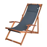 CASARIA CASARIA® Sonnenliege Holz Wetterfest Klappbar Verstellbar 160kg Belastbar Armlehne Nackenkissen Garten Balkon Liegestuhl Akazie 94x94x60cm Anthrazit - Grau