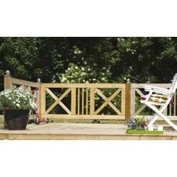 Design Gartenzaun Schloss - Vorgartenzaun Serie mit Gartentor aus druckimprägniertem Kiefer und Fichtenholz in Kreuz Design
