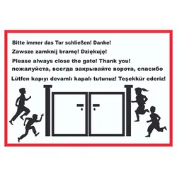 Tor schließen Kindergarten mehrsprachig Schild A2 (420x594mm)